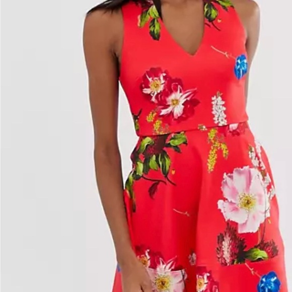 Ted Baker Red Floral Mini Dress Kinle - Picture 14 of 16